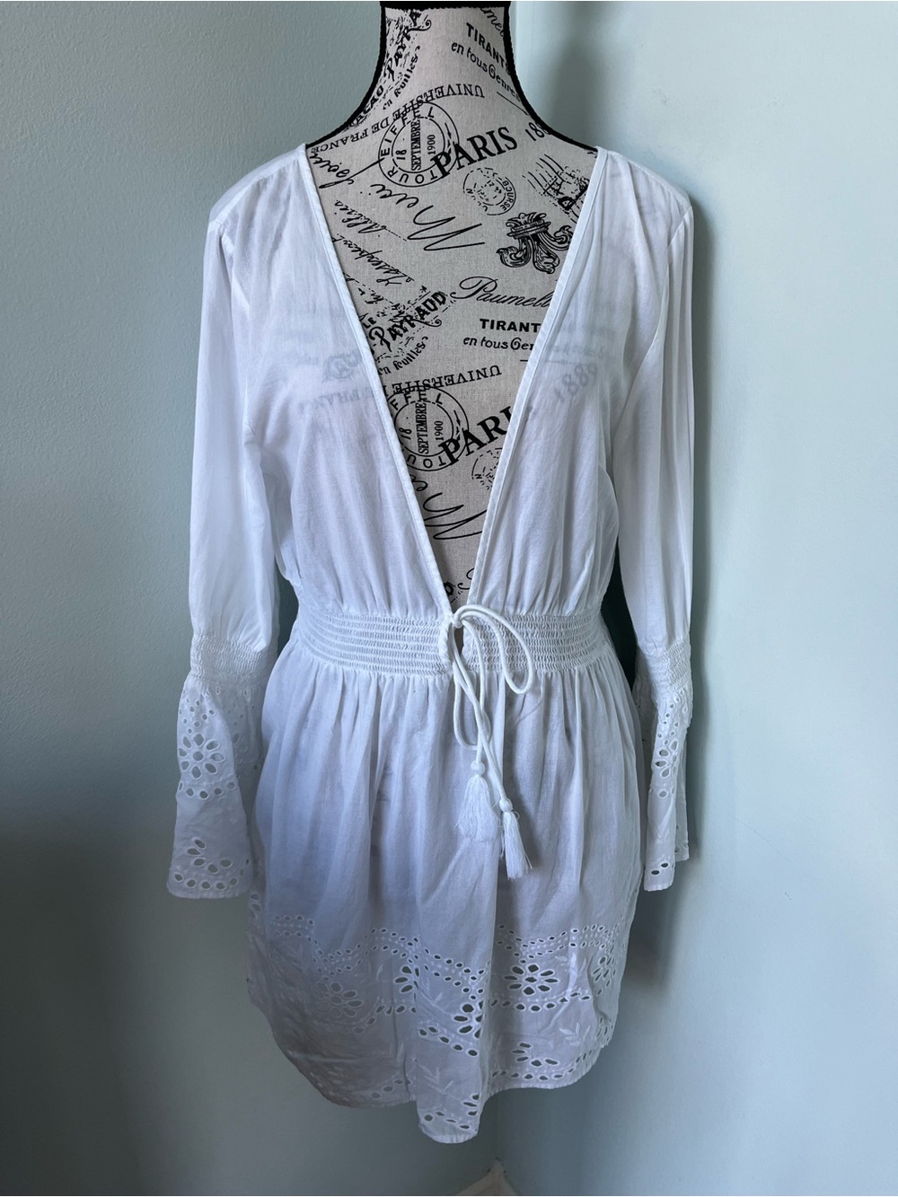 Topshop cotton White Eyelet Tie-Waist Swim Coverup